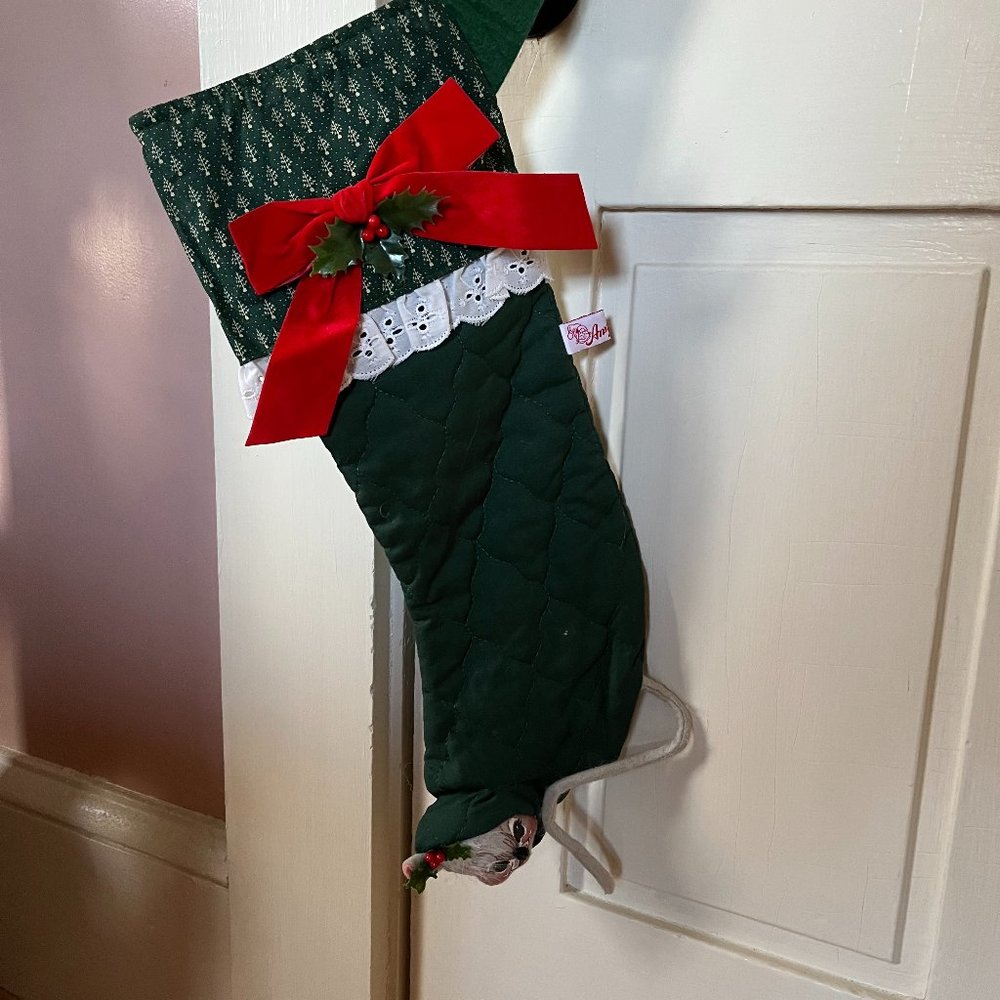 Annalee Christmas Stocking w/Peek a Boo Grey Mouse 1992